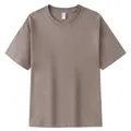 T-shirt épais 100% coton à col rond à manches courtes en marron kaki au style épuré - S / Hauts / Café au Lait