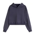 Sweat à capuche oversize court gris foncé délavé vintage avec épaules tombantes - Bleu Royal à Capuche