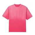 Premium 250G heavy cotton washed gradient pink t-shirt with a loose oversize fit and crew neck - S / Tops / Gradient Rose Red