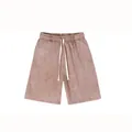 Vintage acid-washed pure cotton casual shorts with elastic drawstring waist in mauve brown - S / Bottoms / Washed Brown