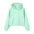 Women's mint green short cropped hooded sweatshirt with dropped shoulders and ribbed hem - Light Green