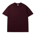 Oversized burgundy short sleeve distressed wash T-shirt with a loose round neck fit - Burgundy