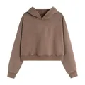 Front view of brown oversized cropped hoodie showing washed cotton texture. - S / Coffee Brown Hoodies