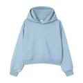 Short light blue cropped hoodie for women with high waist and drop shoulder design style - Blue