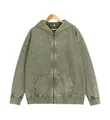 Übergroßer, retro-gewaschener, olivgrüner Kapuzenpullover mit Reißverschluss und Vintage-Effekt - S / Oberteile / Reißverschluss / Armeegrün