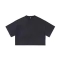 Gewassen zwarte losse cropped t-shirt met korte mouwen voor dames in vintage stijl - M / Tops / Zwart