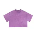 Vintage paars acid wash crop top t-shirt voor dames met een comfortabele oversized pasvorm - M / Tops / Paars