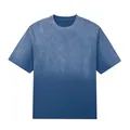 Washed blue gradient T-shirt made from heavy 250g cotton with oversized crew neck design - Gradient Denim Blue