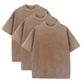 3-piece set of 230g heavy cotton acid wash distressed T-shirts in tan - S / Tops / 3-Pack / Khaki