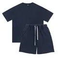 Vintage washed navy blue oversize heavyweight t-shirt and matching shorts set for men - 3XL / Top And Bottom / Navy Blue