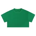 Camiseta corta de manga corta para mujer en algodón de color verde sólido minimalista - L / Tops / Verde