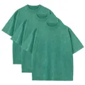 Set van 3 zware groene katoenen T-shirts met gewassen vintage textuur - S / Tops / 3-pack / Grasgroen