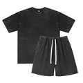 Distressed washed black oversized T-shirt and drawstring shorts set - S / Top And Bottom / Black