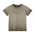 T-shirt cropped vintage lavata sfumata bicolore da donna slim fit con scollo rotondo - Verde Militare Sfumato