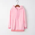 Solid pink soft fuzzy fleece hooded sweatshirt with half-zip front and long sleeves for women - Hot Pink