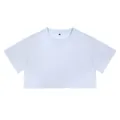 Camiseta blanca corta de algodón para mujer, estilo suelto con cuello redondo y corto - XL / Tops / Azul claro