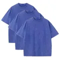 Set van 3 vintage gewassen blauwe zwaargewicht katoenen T-shirts met ronde hals voor heren - S / Tops / 3-pack / Parijs Blauw