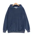 Dark blue snow washed denim hoodie featuring an acid wash finish and oversized streetwear fit - 3XL / Tops / Dark Blue Denim