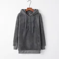 Women's cozy charcoal grey fleece half-zip hoodie with long sleeves and drawstring hood - Dark Gray