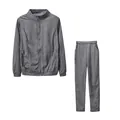 Conjunto gris de dos piezas para mujer con chaqueta deportiva con cremallera y pantalón. - S / Top y Pantalones / Gris oscuro