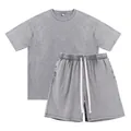Vintage washed gray oversized cotton T-shirt and drawstring shorts two-piece set - S / Top And Bottom / Gray