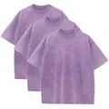 Pack of 3 heavy 230g acid-washed purple cotton t-shirts with vintage texture - S / Tops / 3-Pack / Purple