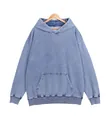 Trendy oversized long-sleeve hoodie featuring distressed snow wash denim blue effect - 3XL / Tops / Light Blue Denim