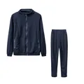 Conjunto de chándal casual para mujer con chaqueta con cremallera y pantalones a juego. - S / Top y Pantalones / Azul marino