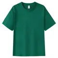 T-shirt épais 230g en pur coton à manches courtes et col rond en vert forêt uni - S / Hauts / Vert Jungle