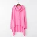 Pink oversized hooded sweatshirt with unique high-low hem and front kangaroo pocket - S / Tops / Pink