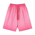 Short en coton rose délavé vintage avec cordon de serrage et texture dégradée rétro - S / Bas / 320g/Paquet / Rose Rouge Dégradé