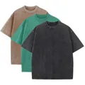 Set of 3 vintage acid-washed 230g heavyweight cotton t-shirts in brown green and grey - S / Tops / 3-Pack / Combination 1