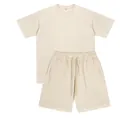 Oversized washed distressed cream T-shirt and shorts set with a vintage aesthetic - Apricot