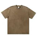 Premium heavyweight brown acid wash oversized cotton T-shirt with a vintage distressed finish - Wax Dye Gray Green