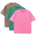 Set of 3 heavyweight washed distressed cotton t-shirts in pink, green, and tan colors. - S / Tops / 3-Pack / Combination 2