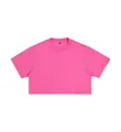 Camiseta corta de manga corta rosa vibrante en algodón para mujer ajuste holgado. - M / Tops / Rosa rojo