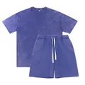 Vintage purple acid wash oversized t-shirt and shorts two-piece set in premium 250g cotton - Sapphire Blue