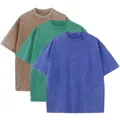Set of three heavyweight washed distressed pure cotton T-shirts in brown green and blue colors - S / Tops / 3-Pack / Combo Color 3 (Brown/Green/Blue)
