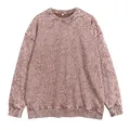 Oversized snow-washed crushed texture crewneck sweatshirt in a vintage rose brown finish - S / Tops / Brown