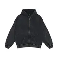 Vintage charcoal gray acid-washed oversized zip-up hoodie in heavy terry fabric - S / Tops / Black