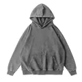 Vintage washed charcoal gray hoodie with 350g heavy fabric, loose fit distressed style - S / Tops / Gray