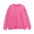 Roze 400g oversized sweatshirt met gekreukte textuur, snow-wash effect en ronde hals - S / Tops / Rozerood