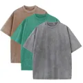 Set of three heavyweight 230g cotton washed distressed T-shirts in brown, green, and grey. - S / Tops / 3-Pack / Combination 5 (Brown/Green/Gray)
