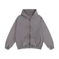 Vintage washed grey zip-up hoodie for men featuring an oversized distressed street style - S / Tops / Gray