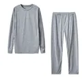 Flat lay view of a grey loungewear set with long sleeve top and matching pants - S / Top And Bottom / Light Gray