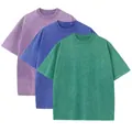 3-pack heavyweight 230g pure cotton washed vintage distressed oversized T-shirts - S / Tops / 3-Pack / Combination 6 (Grayish Purple/Dark Blue/Dark Green)