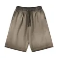 Short vintage délavé dégradé avec cordon de serrage, coton vieilli en gris-brun. - S / Bas / 320g/Paquet / Vert Armée Dégradé