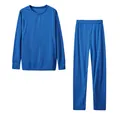 Solid blue long sleeve top and matching pants two-piece loungewear set for women - S / Top And Bottom / Blue