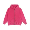 Vintage washed fuchsia zip-up hoodie in European sizing, heavy 350g cotton fabric. - S / Tops / Rose Red