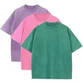 Set of three 230g heavyweight cotton vintage washed short sleeve t-shirts in various colors - S / Tops / 3-Pack / Combination 7